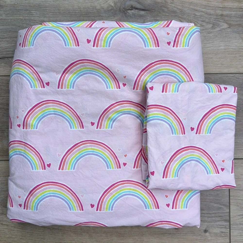 Pottery Barn Kids Rainbow Hearts Pink Duvet Set Full‎ Queen